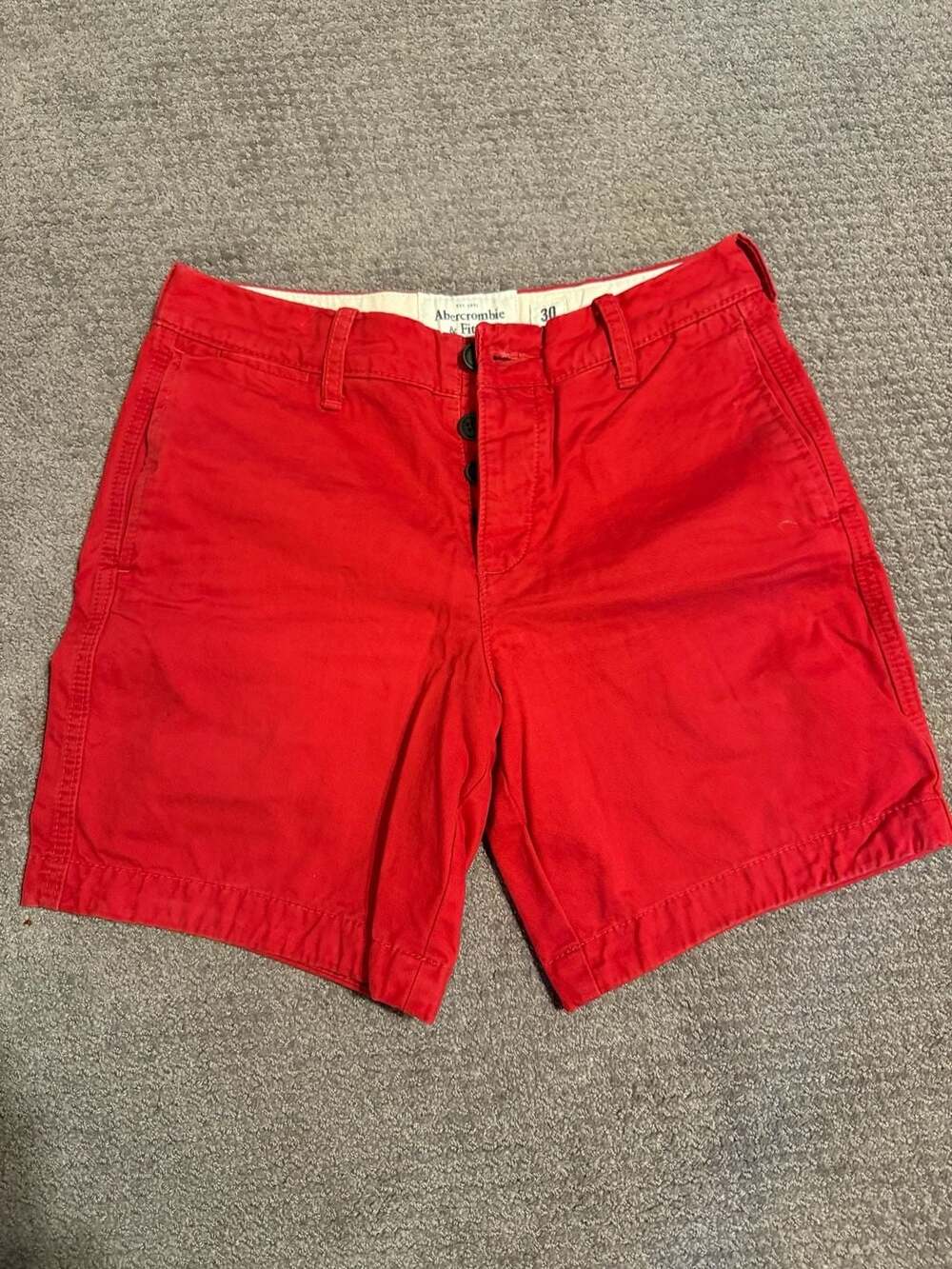Vintage Abercrombie & Fitch Red Button Fly Chino Shorts Size 30